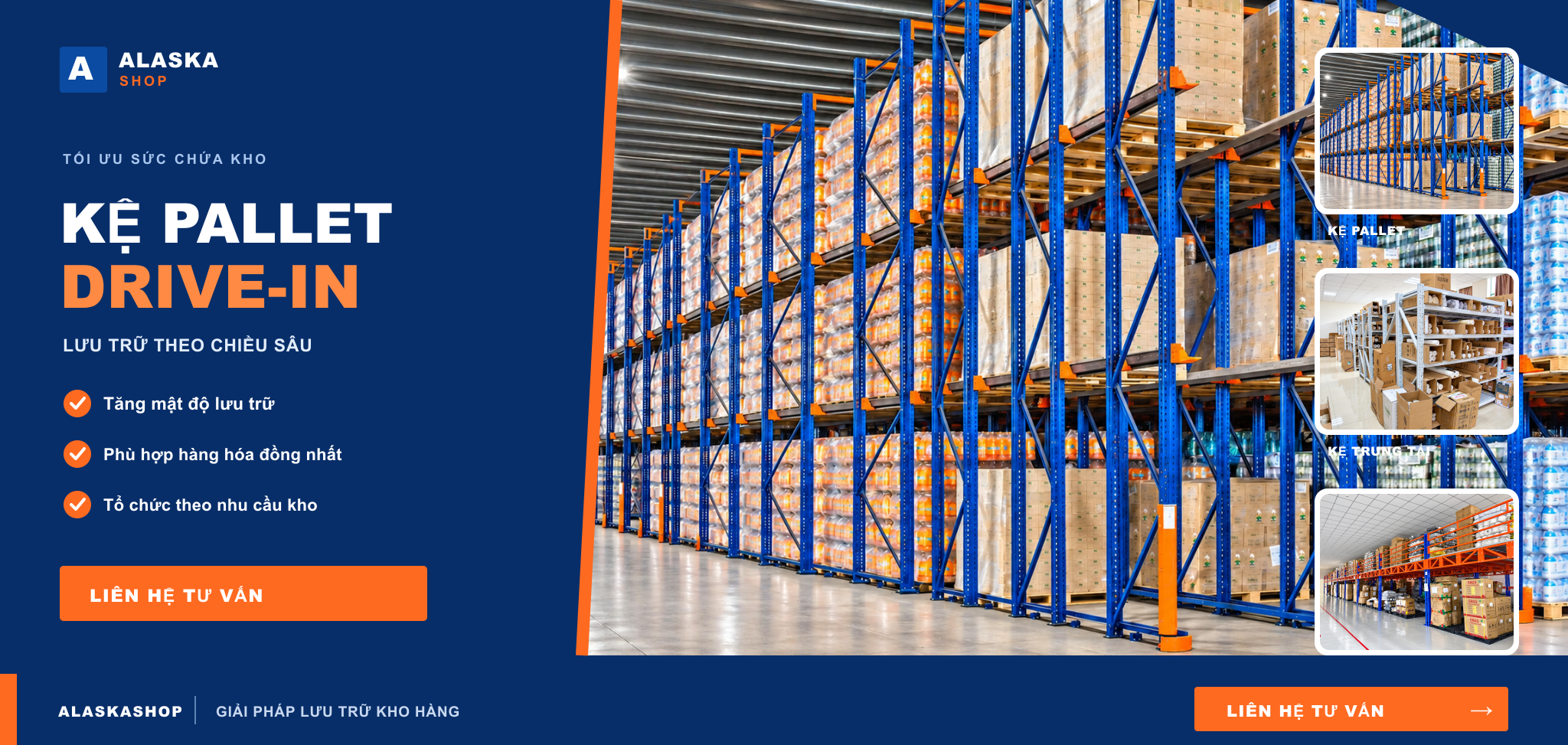 Kệ pallet Drive-in — tối ưu diện tích lưu trữ mật độ cao